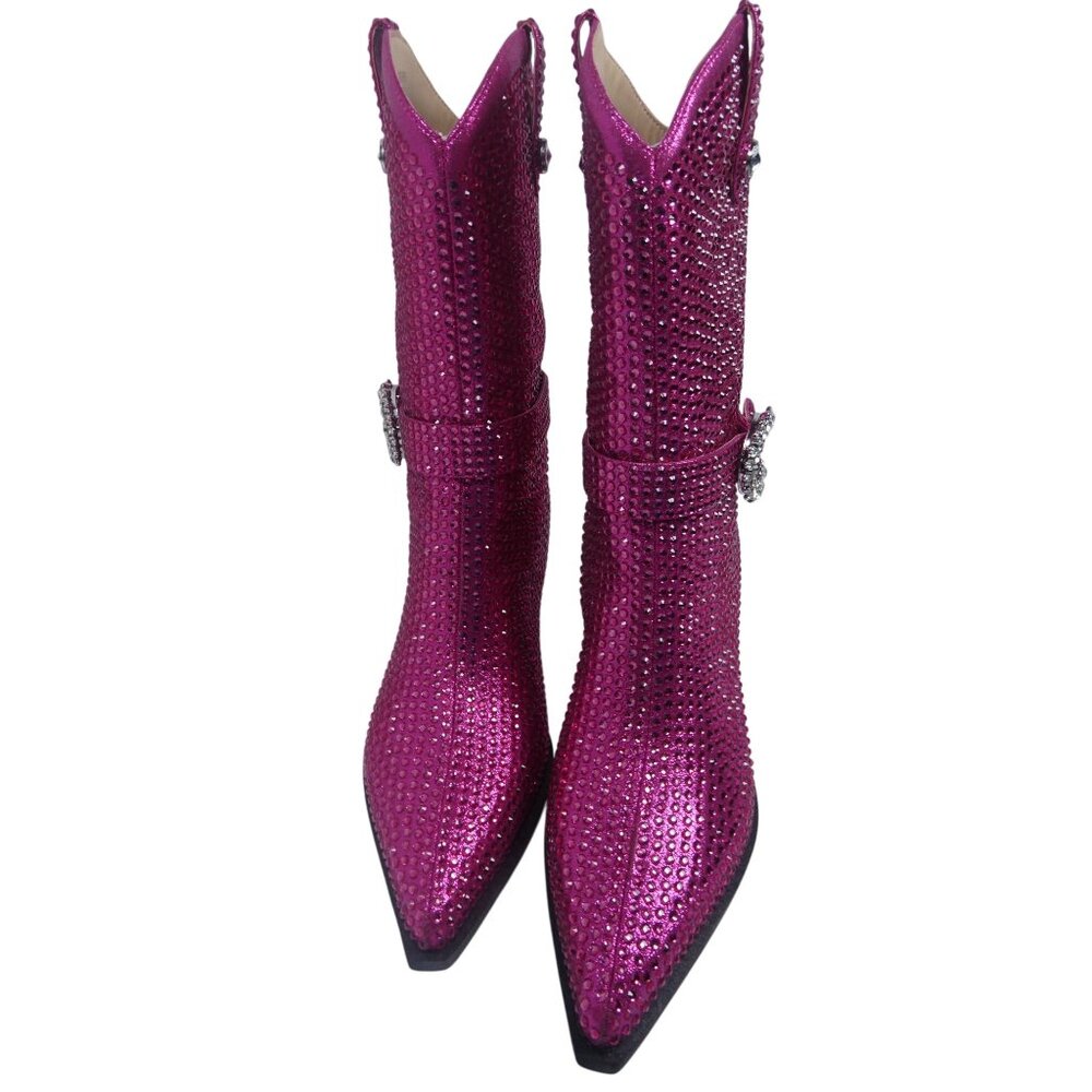 Mi.iM Women's Fuchsia Rhinestone-Studded with straps Cowboy Boots Size 7.5 - 8 - Picture 2 of 14
